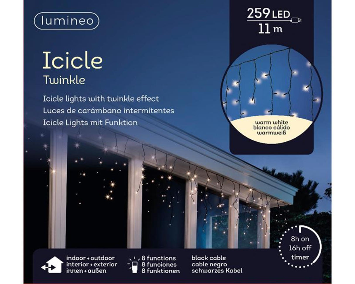 Lumineo LED belysning istap 11 meter - 259LED varm hvidt glimt