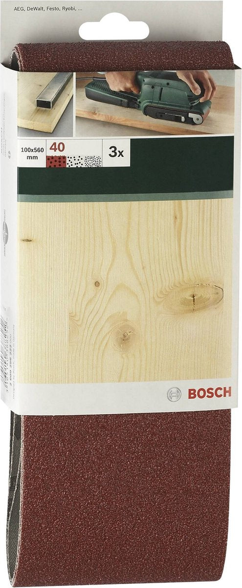 Bosch - 3-delt slibebåndssæt til båndslibere, rød kvalitet 150, uperforeret, spændt