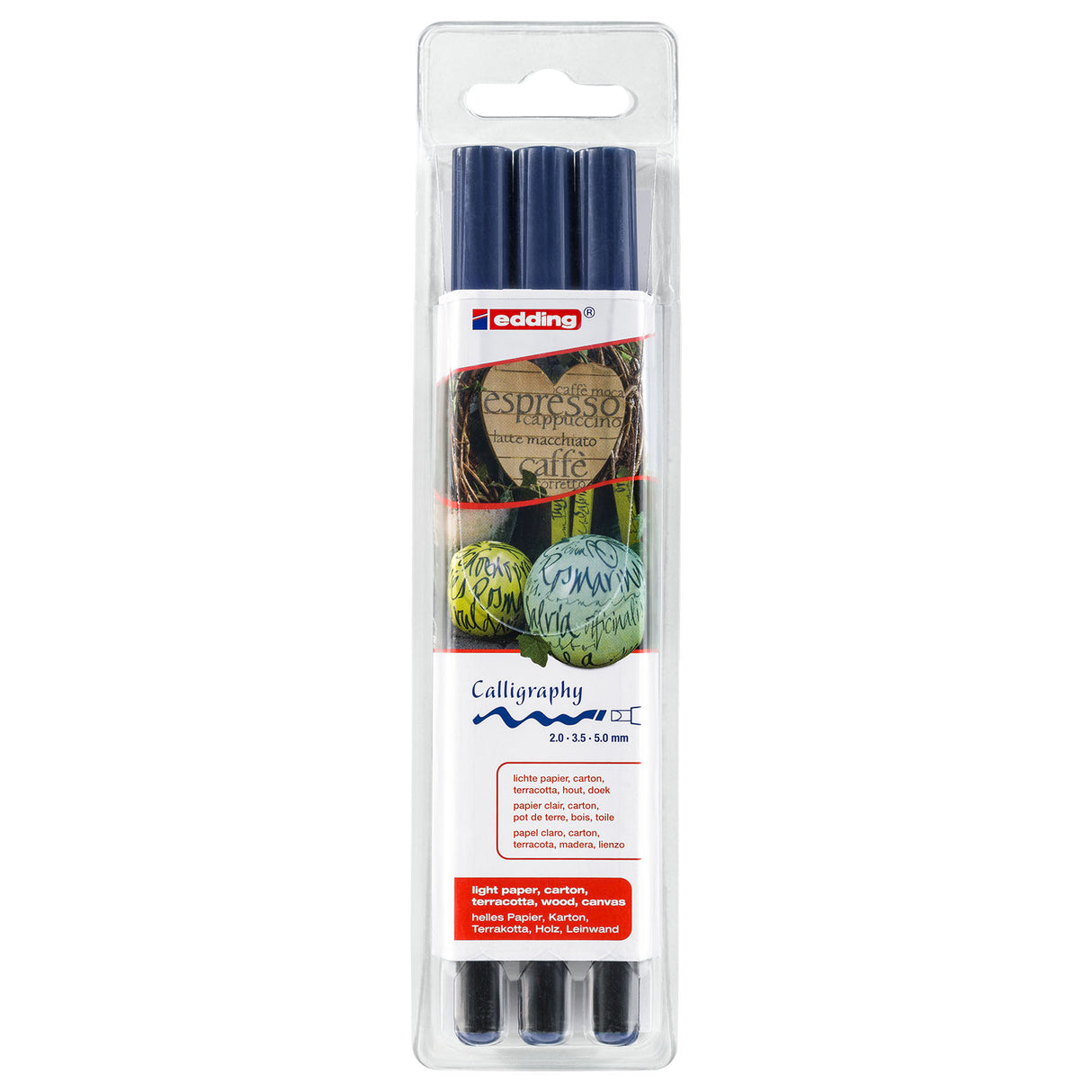 Edding 1255 • kalligrafi pen assorteret 3 stk stål blå