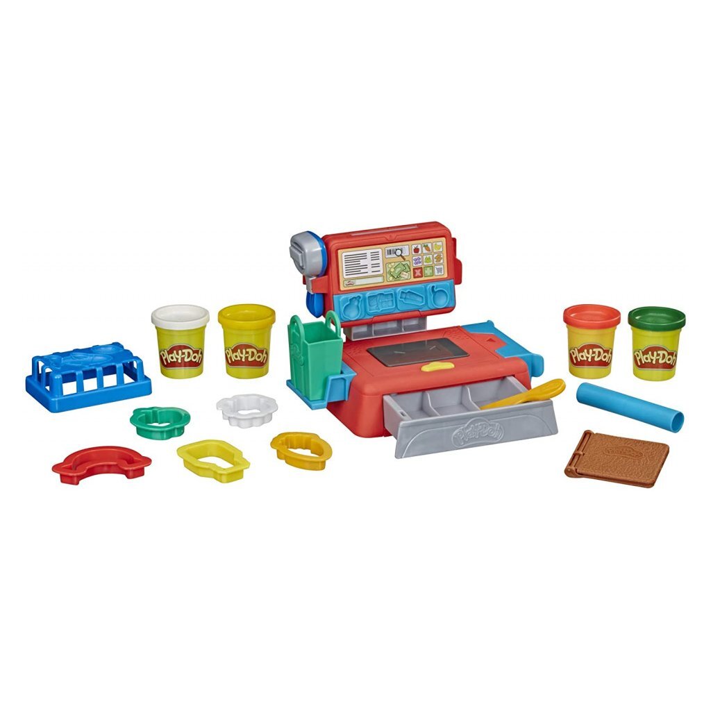 Play-doh kasseapparat + 4 krukker ler + lyd