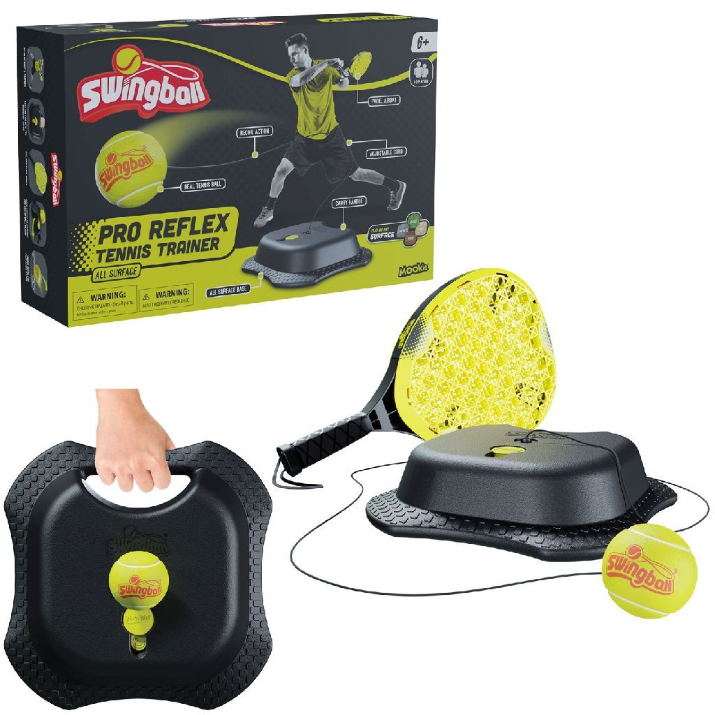 Mookie legetøj swingball reflex tennis pro - tennis træner pro med alle overflader base - sort gul