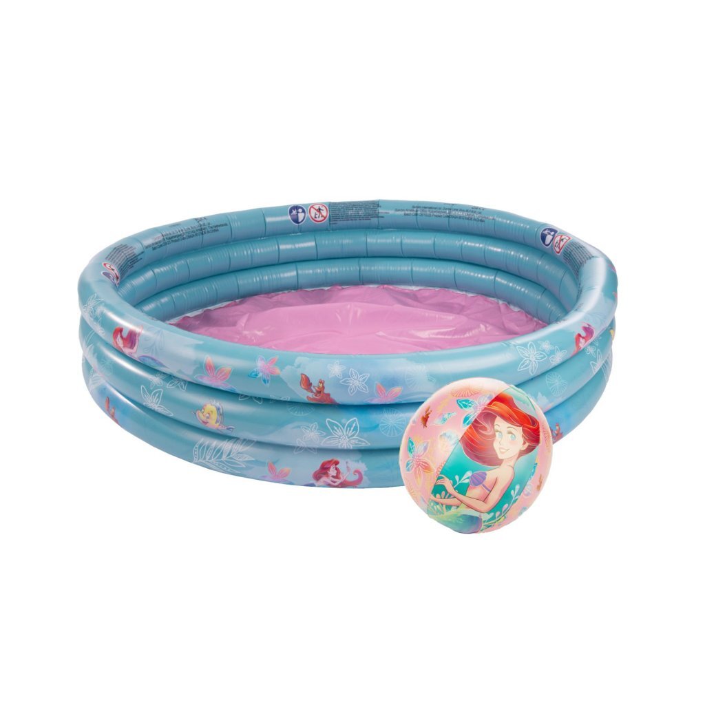 Disney prinsesse 3 ringe pool ariel + badebold blå pink