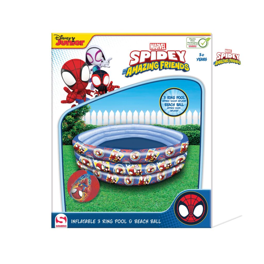 Disney spidey og venner 3 ringe swimmingpool + badebold mørkeblå rød