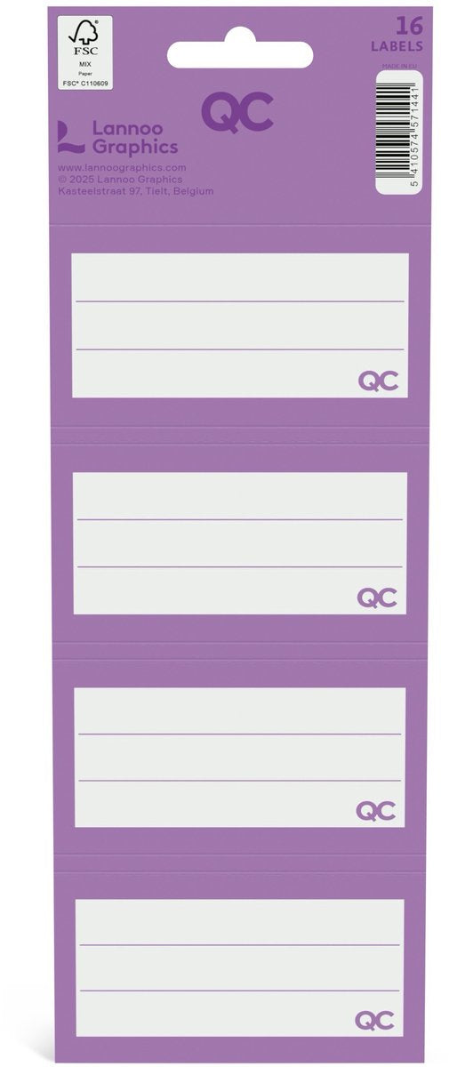 Qc farve selvklæbende skoleetiketter lilla - sæt med 16 stk