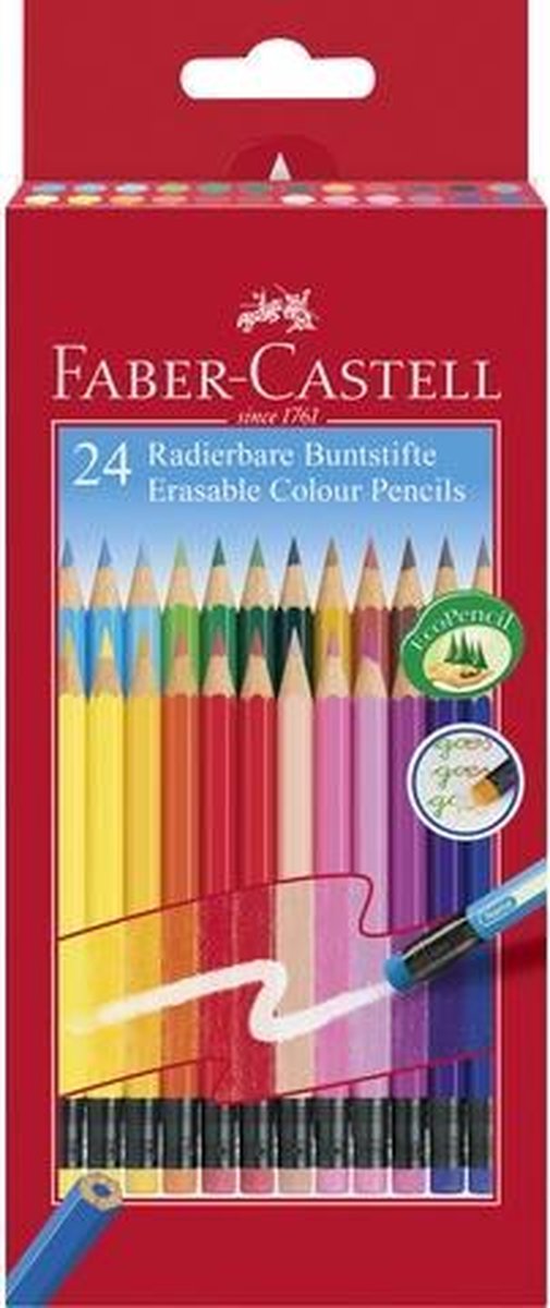Faber-castell farveblyanter - etui 24 dele - sletbart - med viskelæder - fc-116625
