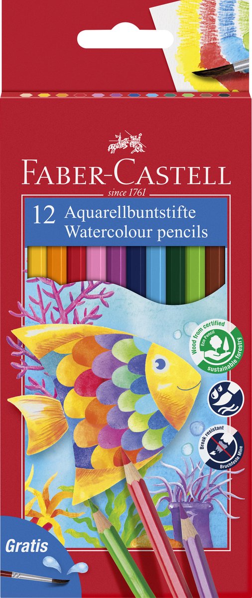 Faber-castell farveblyant akvarel - etui 12 stykker + pensel - fc-114413