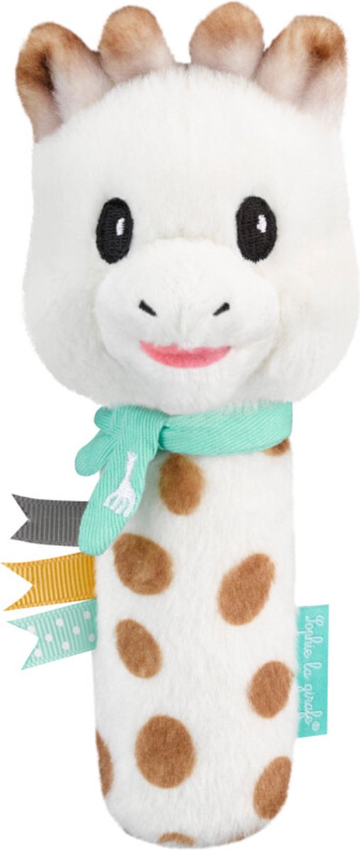 Sophie the giraffe squeeze rangle - rangle - babylegetøj - barselsgave - baby shower gave - fra 3 måneder - plys - 16x6x6,5 cm - hvid brun turkis