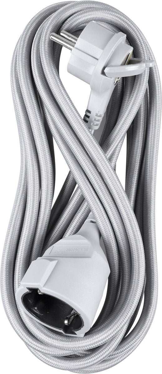 Q-link forlængerkabel - fladt stik - jordet - 3 x 1,5 mmâ² - 5 meter - tekstil - grå