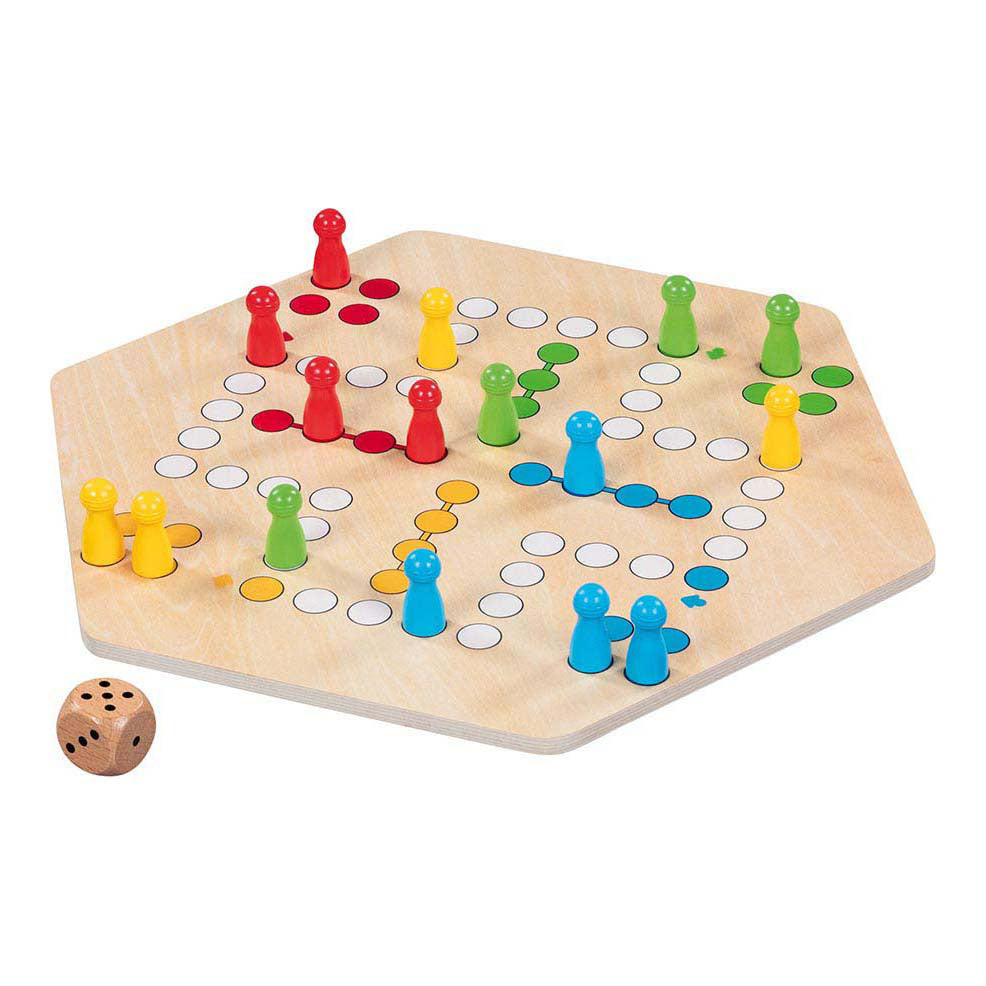 Goki træ ludo spil - klassisk brætspil til 6 spillere.