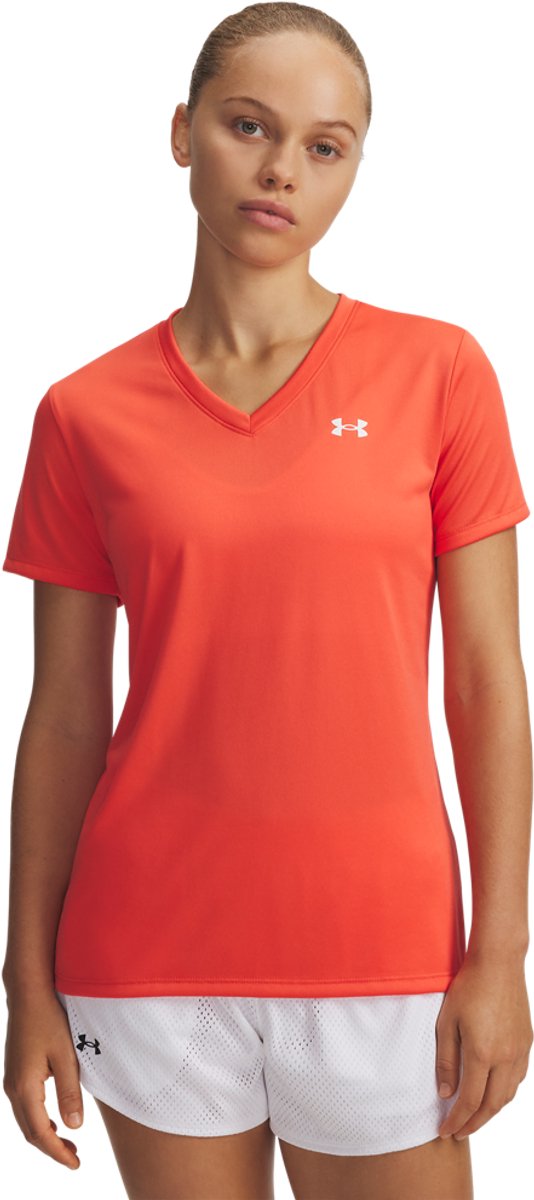 Under armour tech ssv - ensfarvet-rød damesportstrøje - venom rød - hvid