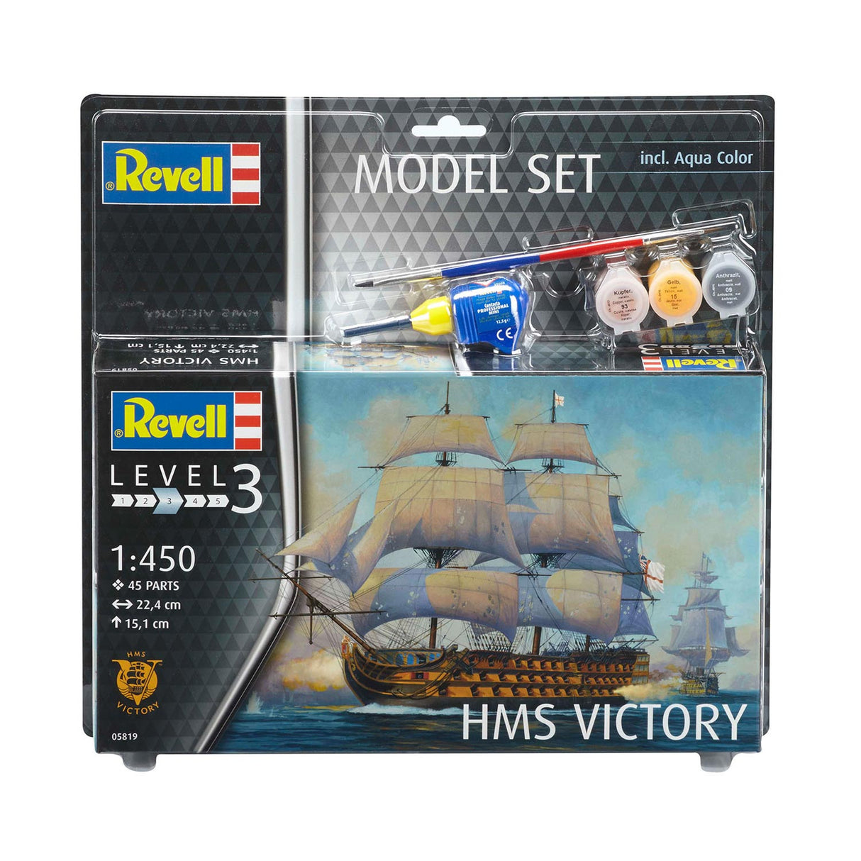 Revell modelsæt - hms victory 45 stk. - inkl. grundlæggende malingsfarver