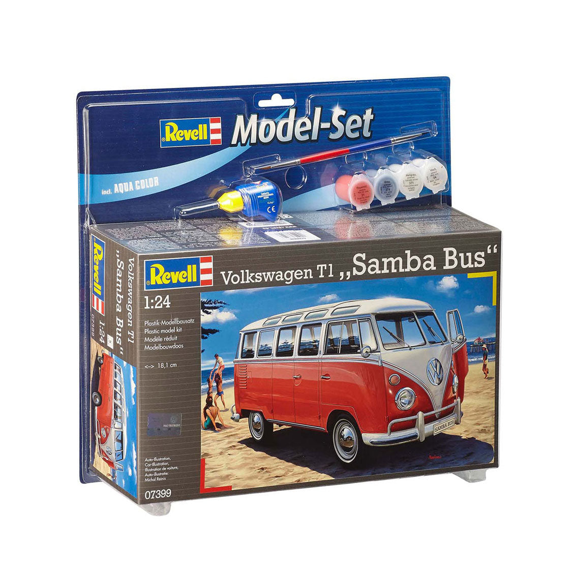 Revell modelsæt vw t1 samba bus 173stk. - inkl. grundlæggende malingsfarver