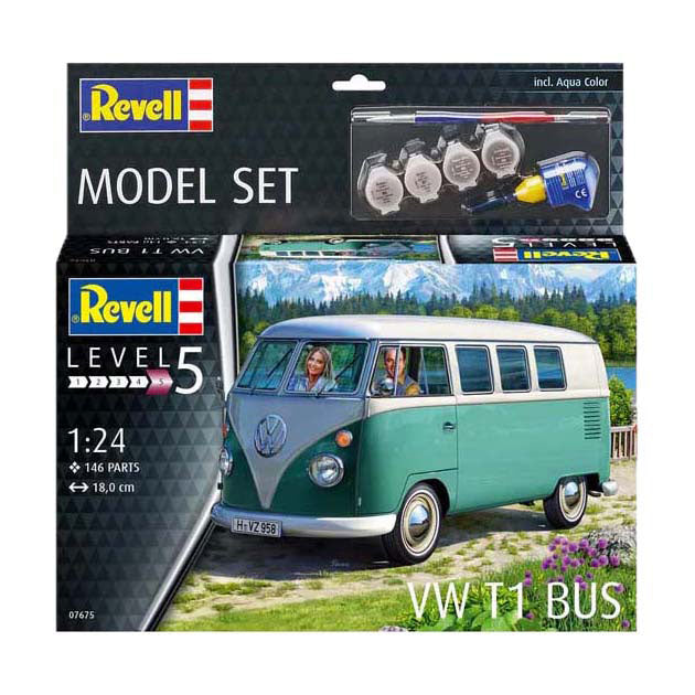 Revell modelsæt - vw t1 bus 1:24 - 146 stk. - inkl. grundlæggende malingsfarver