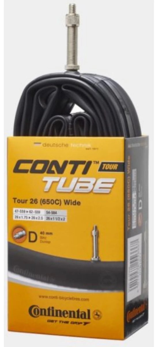 Continental inderrør 26 tommer - bredde 1,75 2,5 - hollandsk ventil 40 mm - velegnet til MTB og bycykler