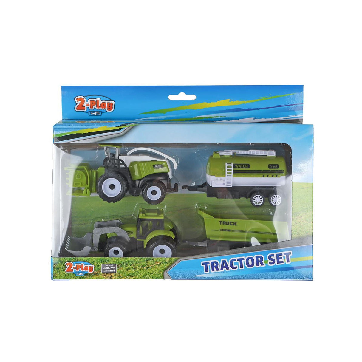 2-play traktor og mejetærsker med 2 trailere frihjul 24cm