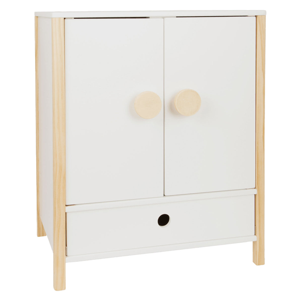 Lille fod - dukkegarderobe i træ lille knap med bøjler, 3 dele.