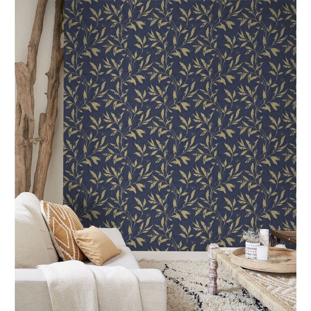 Hollandske Wallcoverings Dutch Wallcoverings Tapet Leafs Blå og guldfarvet
