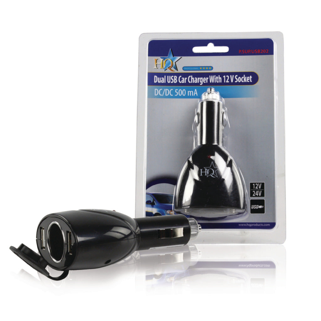 Hq p. sup. USB202 dobbelt USB biloplader med 12 V tilslutning