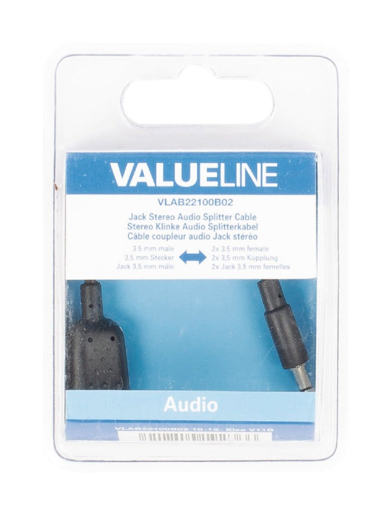 Valueline vlab22100b02 jack stereo audio distributionskabel 3,5 mm han - 2x 3,5 mm hun 0,20 m sort