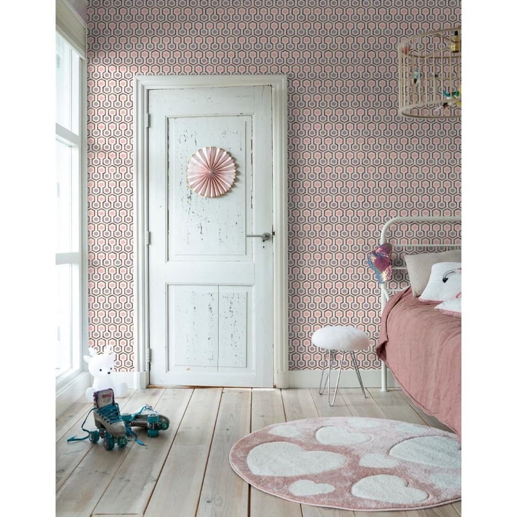 Noordwand tapet gode vibes hexagon mønster lyserød og lilla