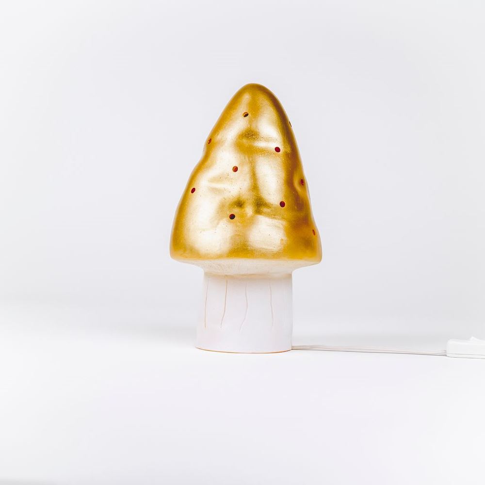 Egmont lampe champignon guld med lysdæmper.