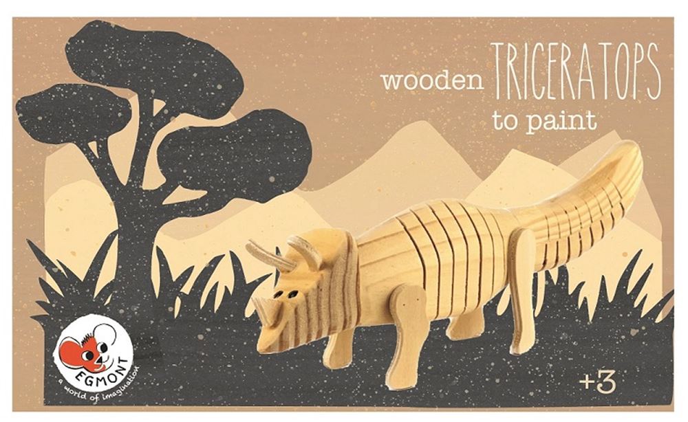 Triceratops i træ til maling. 22x7x5