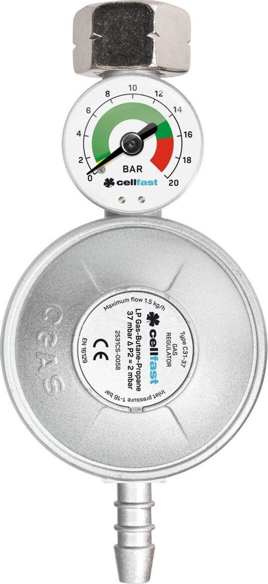 Cellfast gasregulator med trykmåler LPG propanbutan
