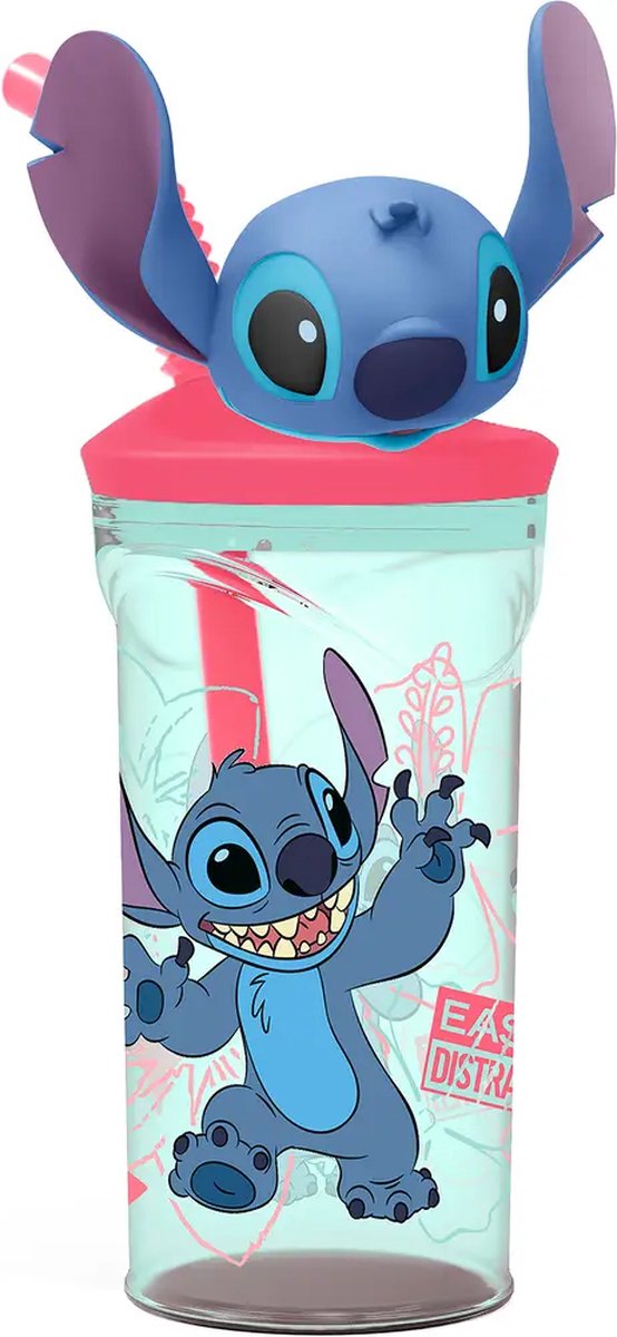 Stor Disneys Stitch drikkekop med sugerør – 360 ml – genanvendelig – med 3D figur – BPA-fri – tumbler til børn fra 4 år – gennemsigtig grøn