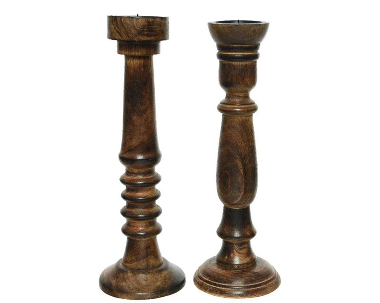 Decoris lysestage mango træ brun vask 45cm