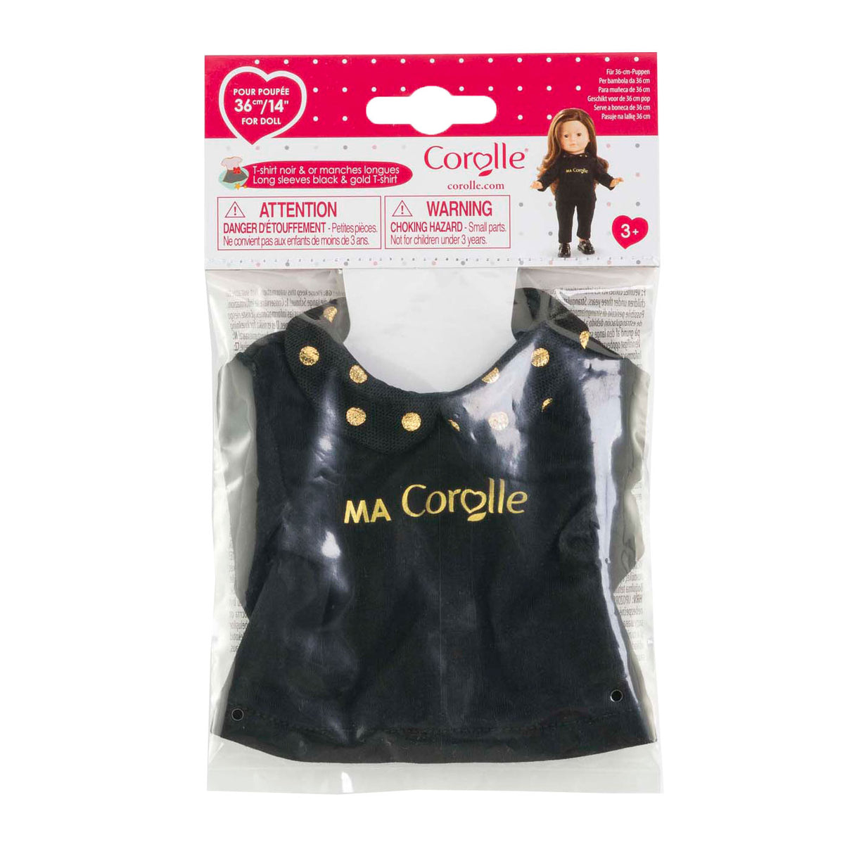 Corolle sort og guld t-shirt til dukker, 36cm