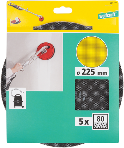 Wolfcraft - 225 mm sandpapir - korn 80 - 5 stykker - Velcrobeslag - 5617000