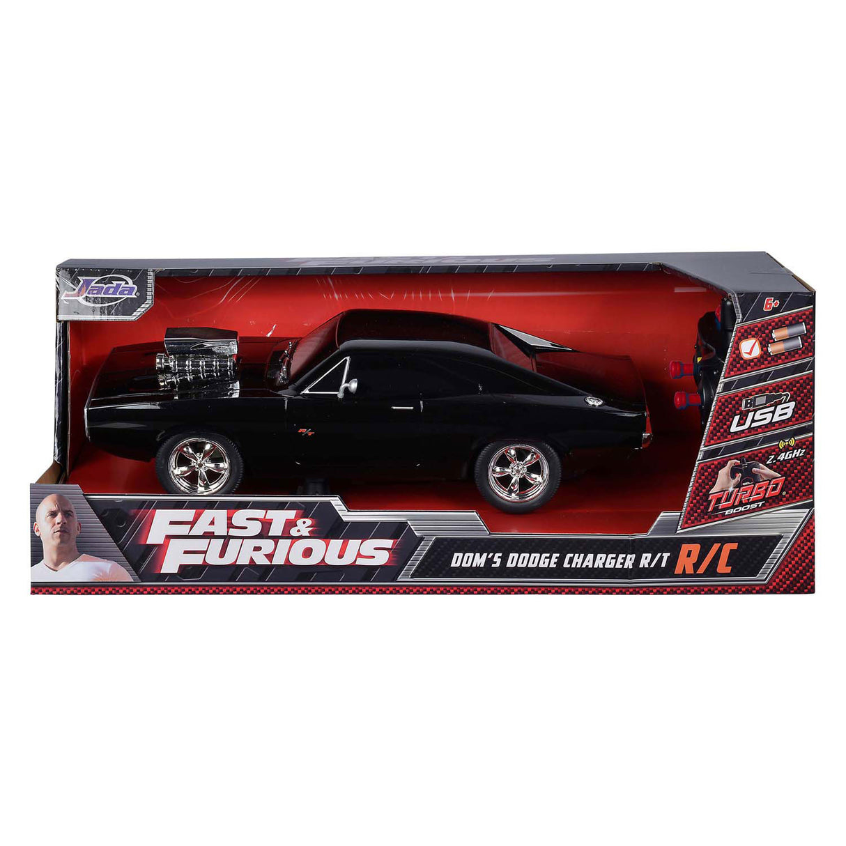 Jada legetøj - rc bil fast furious 1970 dodge oplader 1:16 - fjernstyret bil - radiostyret bil