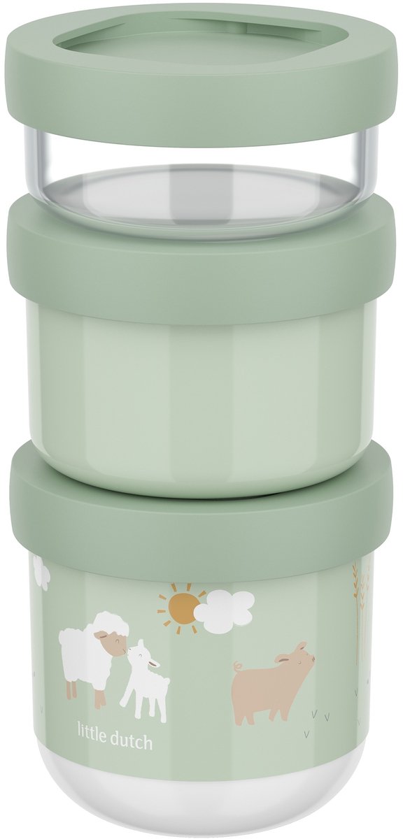 Mepal mio snackbox stack 3-delig little dutch - 550 ml - stapel zo veel als je nodig hebt - magnetron- en vaatwasmachinebestendig - little farm