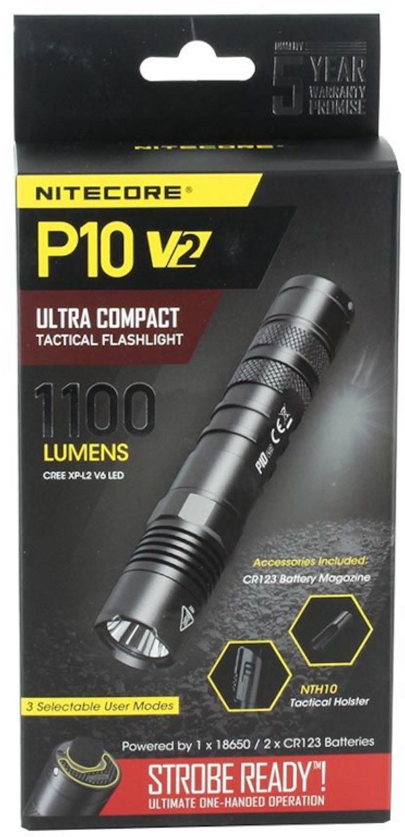 Nitecore lommelygte p10 v2 taktisk lommelygte - 1100 lumen - sort