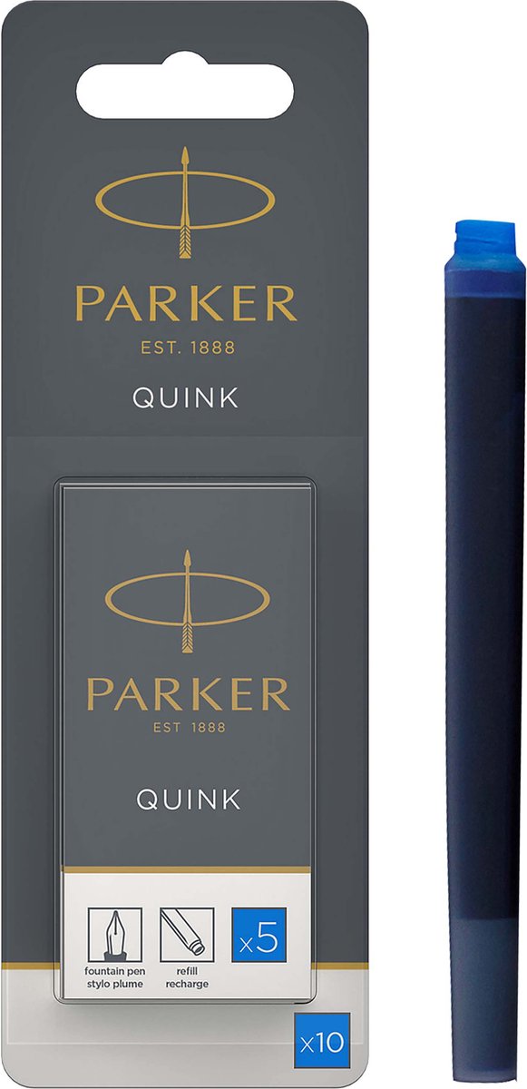 Parker lang fyldepen blækpatroner - blå quink blæk - vaskbar - 10 stk.