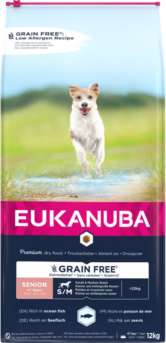 Eukanuba senior lille medium race kornfri havfisk - hundefoder - 12 kg