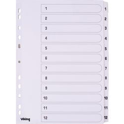 Tabbladen mylar 1-12 vk karton a4 190g m2 12-delig wit