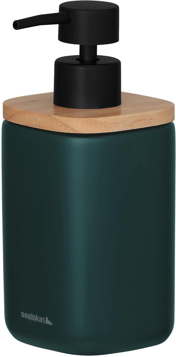 Sealskin mind - zeepdispenser 200 ml - zeeppompje vrijstaand - fsc - houtlook donkergroen