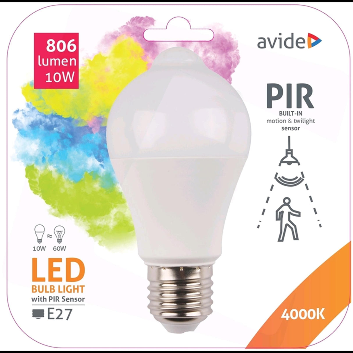 Avide smart LED peer A60 E27 med integreret PIR bevægelsessensor 10W 806 lumen<br>