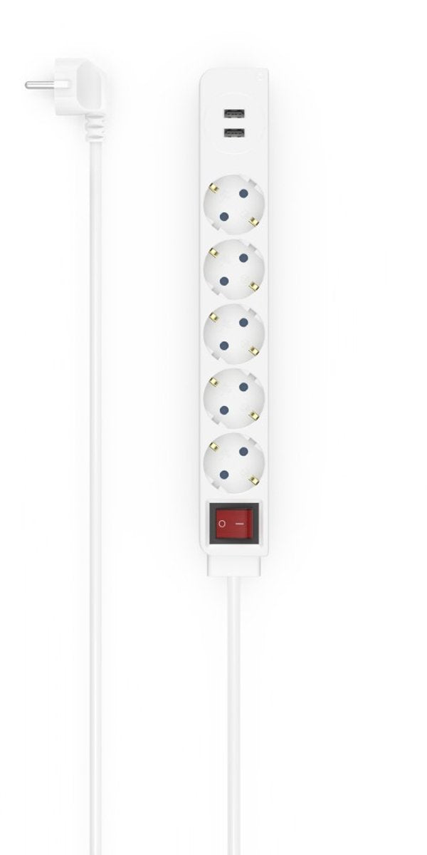 Hama strømskinne med afbryder - 5-vejs - 1,4m kabel - hvid