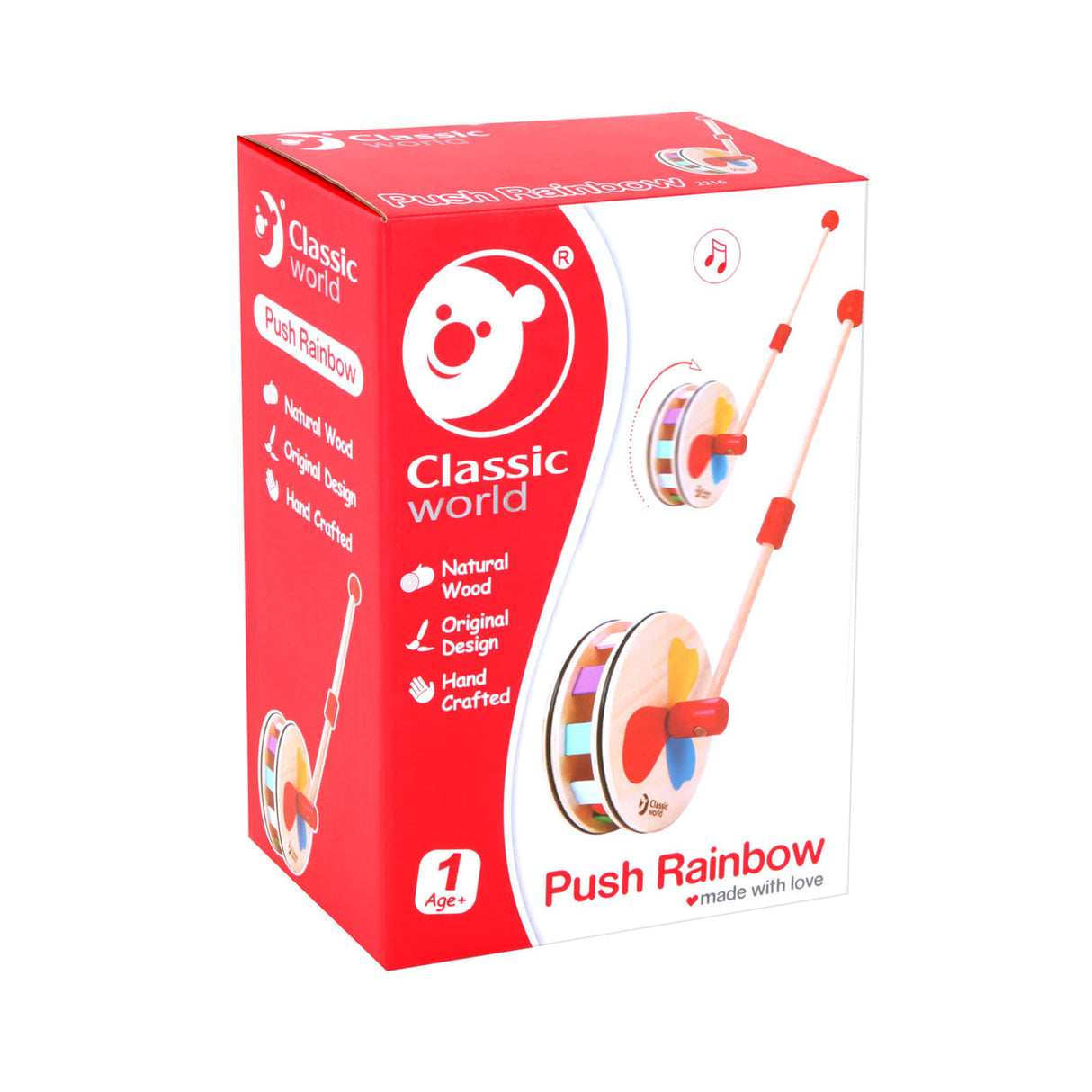 Klassisk World World Wood Push Figur Rainbow Wheel