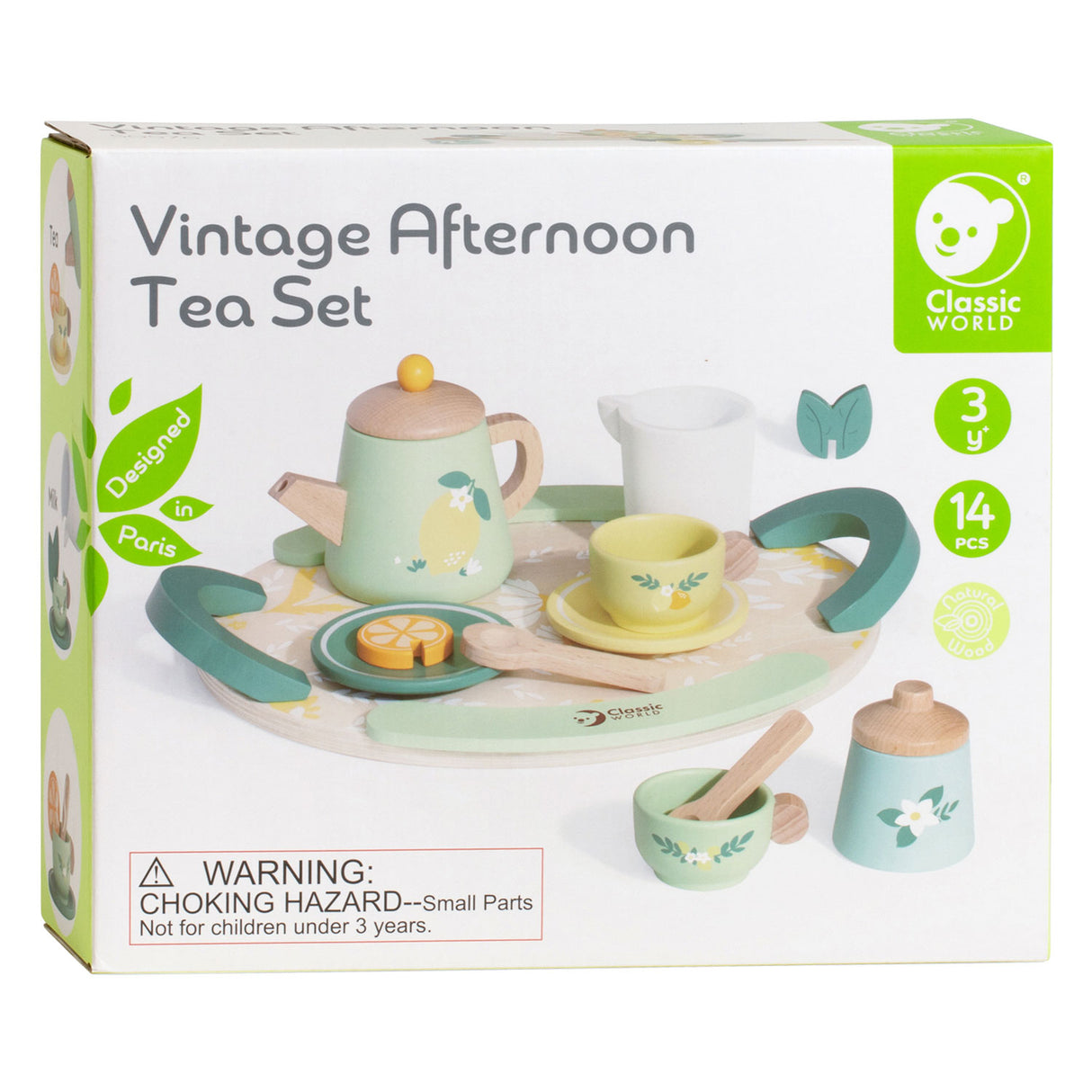 Klassisk World Wooden Vintage Tea Set med bakke, 14dlg.