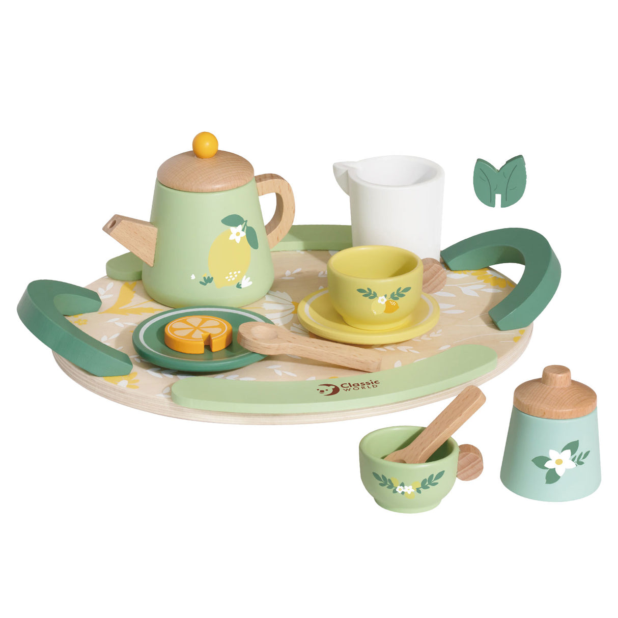 Klassisk World Wooden Vintage Tea Set med bakke, 14dlg.