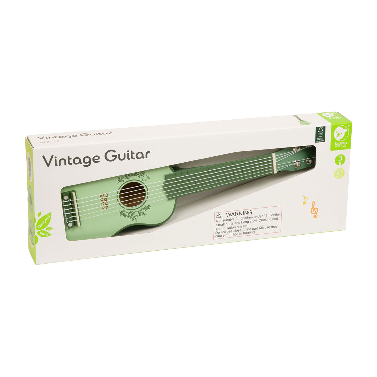 Lobbes toys bv klassisk verden træguitar til børn vintage musikinstrument 3+ - uni