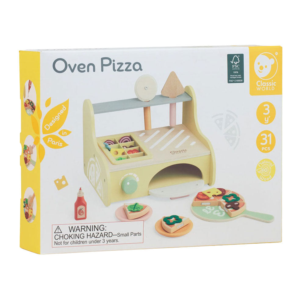 Klassisk verdens pizzaovn legesæt i træ, 7 stk.