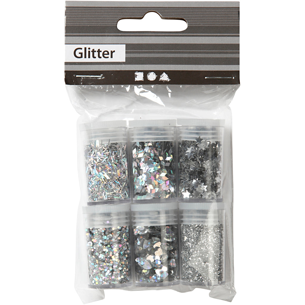 Creativ Company Glitter and Sequiner Silver, 6x5gr