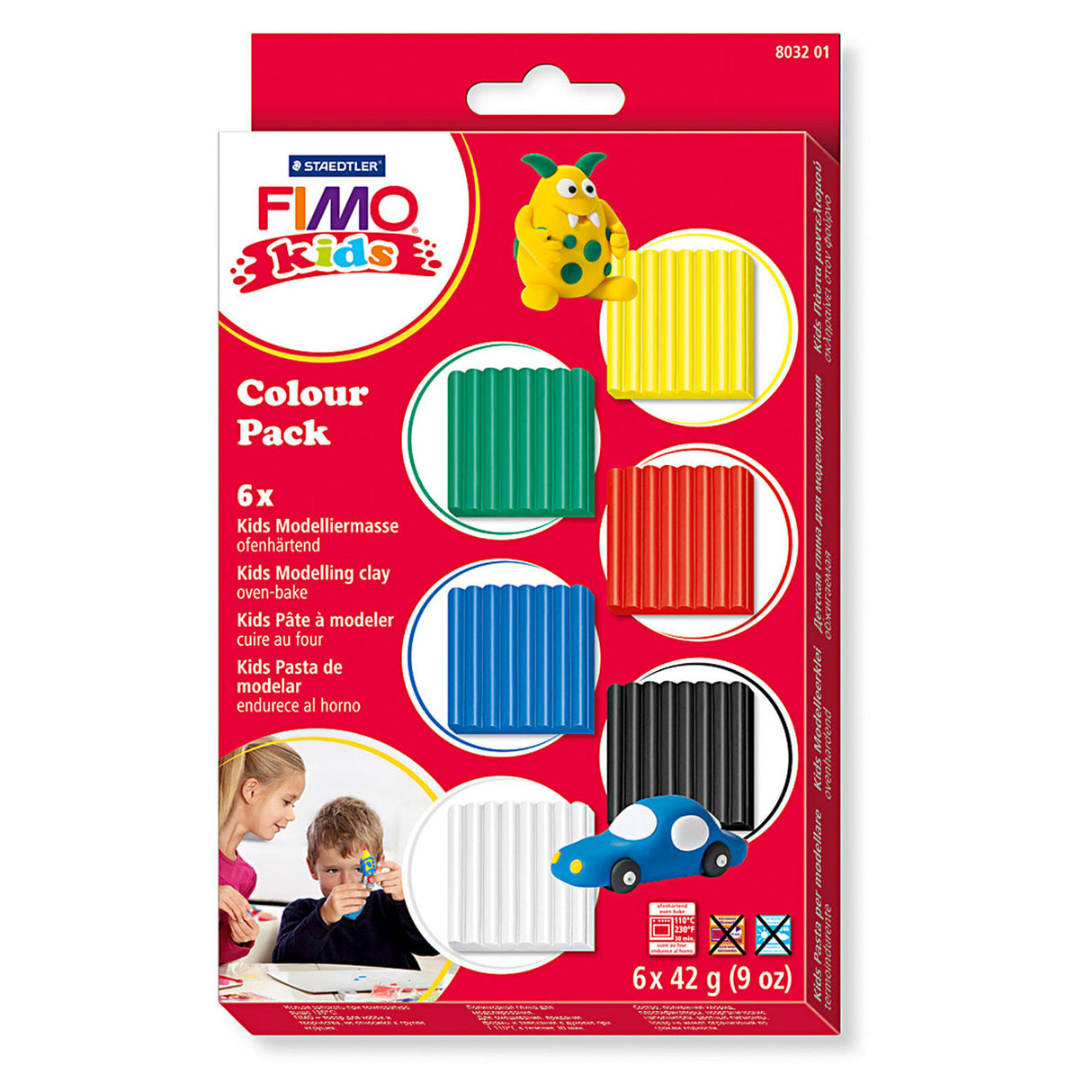Fimo kids - ovnhærdende modellervoks - farvepakke basic (6 x 42g)