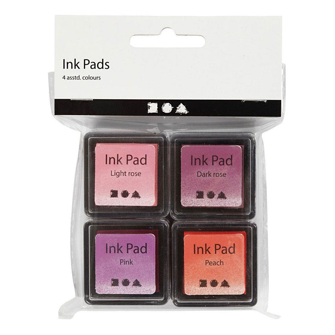 Creativ firma stempel blæk, fersken, pink, lys pink, mørk pink, h: 2 cm, størrelse 3,5x3,5 cm, 4 stk 1 æske