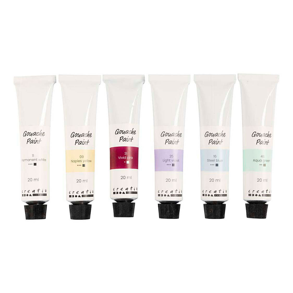 Creativ firma gouache maling pastelfarver - 6x20ml.