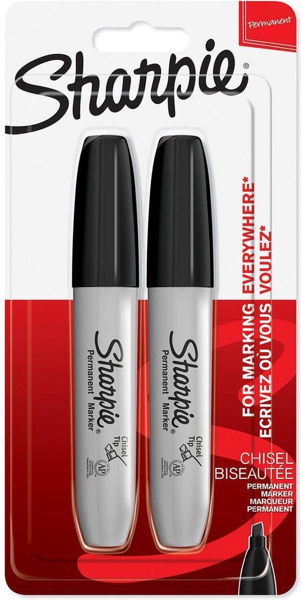 Sharpie permanente markører | mejselspids | sort | 2 stk